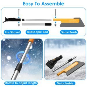 3 In 1 Car Snow Removal Shovel with Lights Car Snow Removal Tool Telescopic Windshield Ice Scraper Snow Brush Shovel - Image 14