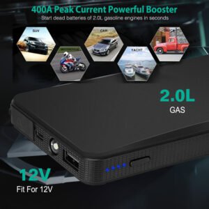 12V Car Jumper Starter 400A Peak 20000mAh Battery Charger Power Bank Portable Power Booster Battery w/ 3 Flashlight Modes - Image 8