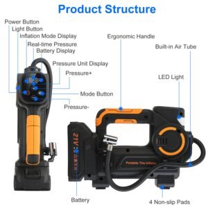 140W 150PSI 21V Battery Powered Tire Inflator Cordless Air Pump  Digital Air Compressor with LED Light for Cars Motorcycles Bicycles Balls - Image 12