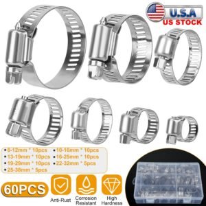 60Pcs Hose Clamp Set Stainless Steel Adjustable Worm Gear Assortment Pipe Tube Hose Clip Kit For Plumbing Automotive Mechanical - Image 7