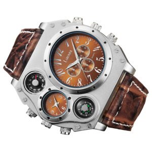 Men?s Quartz Watch Two Time Zone Big Face Military Style Compass Thermometer Decorative Dial PU Leather Strap - Image 5