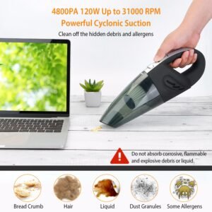Car Handheld Vacuum Cleaner Cordless Rechargeable Hand Vacuum Portable Strong Suction Vacuum w/ Hose Nuzzle Brush For Dust Pet Hair - Image 8