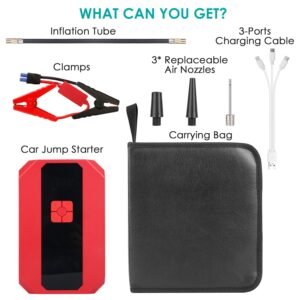 Portable Car Jump Starter Air Compressor 1500A 400PSI Car Battery Charger Jump Starter Power Bank LED Flashlight Digital Tire Inflator for 4.0L Gasoli - Image 13