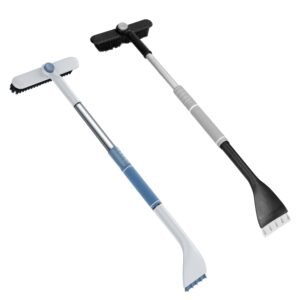 2 In 1 Ice Scraper Extendable Car Snow Brush Telescopic Snow Removal Tool Automobile Snow Shovel Frost Removal with 360? Pivoting Brush Head Sponge Gr