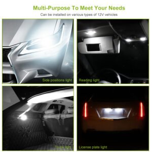 10PCS T10 LED Bulbs 194 LED Lights 12V 1W 5730 Xenon White Wedge Base LED Replacement Bulbs for License Plate Parking Position Interior Lights - Image 7