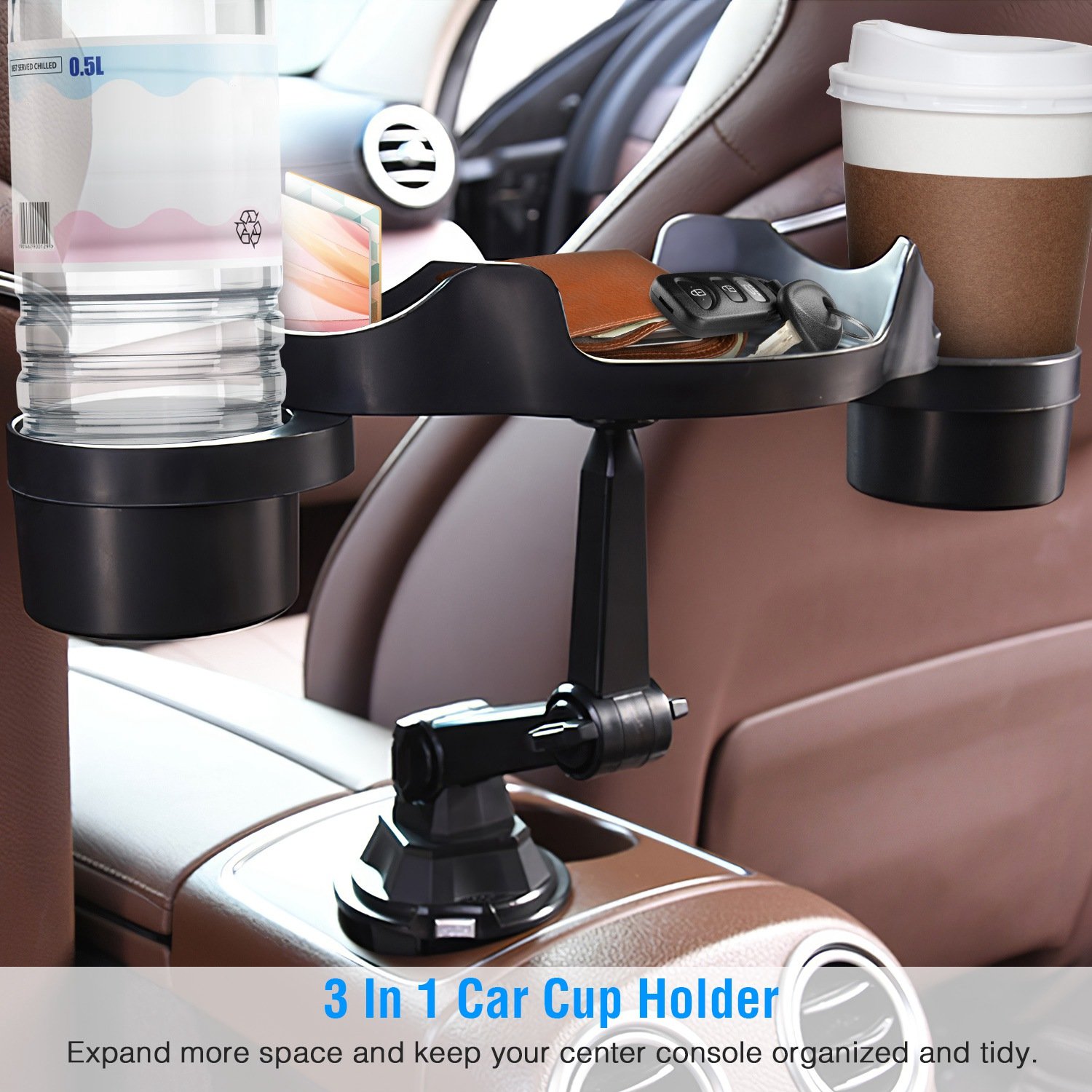 Car Cup Holder Expander 360? Rotating Car Tray Bottle Holder Adapter Multifunctional Water Cup Mount Stand with Phone Slot - Image 8