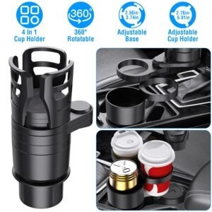 4 In 1 Car Cup Holder Expander Adapter Multifunctional Water Cup Mount Stand 360? Rotating Drink Bottle Organizer with Adjustable Base - Image 4
