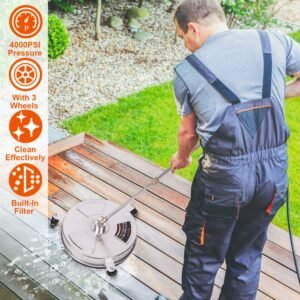 15in High Pressure Washer Flat Surface Cleaner 4000PSI Stainless Steel Disc Power Washer Broom with 3 Wheels 2 Washer Extension Wands 2 Replacement No - Image 4