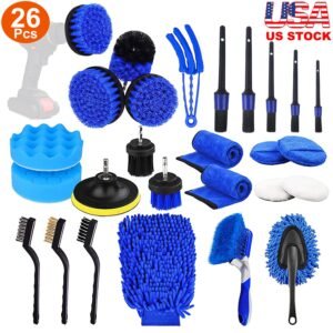 26Pcs Car Detailing Brush Kit Exterior Interior Car Cleaning Set Drill Brush Set Car Buffing Sponge Pads Kit for Cleaning Automobile Interior Exterior - Image 3