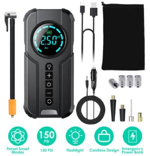 Car Tire Inflator Pump Portable Car Air Compressor Wireless Electric Air Pump 150 PSI with LED Light - Image 2
