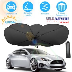 57x33In Foldable Car Sun Umbrella Universal Sun Blocker Shield Shade Silver Titanium Sun Protector with Carry Bag for Car Truck SUV - Image 9