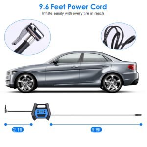 Portable Tire Inflator 150 PSI 120W Max Power Tire Pump with Digital Display LED Light Inflatable Nozzle Needle Fuse Air Compressor for Bikes Motorbik - Image 10