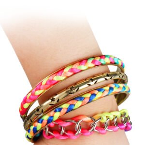 4-Piece Colorful Woven Burnished Gold Bracelet Set - Image 2