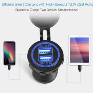 1Pc 2 USB Charger 12-24V Car Cigarette Lighter Socket Splitter Dual USB 2.1A Outlet Car Charger IP65 waterproof for Car Boat Marine Mobile - Image 6