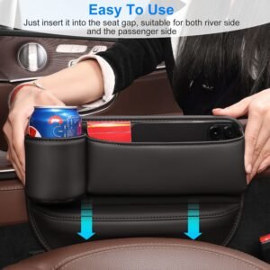 2 Pack Car Seat Gap Filler Organizer Car Leather Cup Holder Gap Bag Universal Car Seat Storage Black for Placing Keys Cards Phones Drinks Lipstick - Image 13