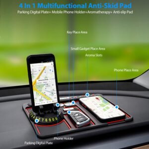 Non-slip Car Phone Mat 4 In1 Dashboard 360? Rotatable Phone Holder Pad with Aroma Parking Number Plate Glow In Dark - Image 14