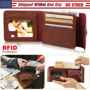 Men?s Wallet PU Leather Bifold Purse Slim RFID Blocking Card Holder Cases w/ 2 ID Window Coin Pocket - Image 6