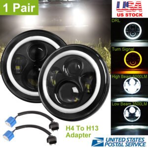 2 X 7" 6000LM Round LED Headlight Halo Angel Eyes for Jeep Wrangler TJ JK CJ w/H4 to H13 Adapter Plug and Play - Image 12