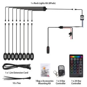 8 Pods RGB LED Rock Lights?DC12V Car Neon Light Kit IP68 Waterproof Underglow Lights with Double Remote Controls Wireless APP Control?for Jeep Truck U - Image 13