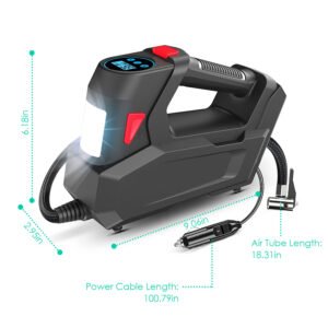 Portable Tire Inflator 120 PSI Maximum 90W Powered Tire Pump with Digital Display LED Light Inflatable Nozzle Needle Fuse Air Compressor for Bikes Mot - Image 11