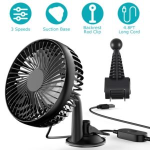 Car Cooling Fan Portable Rotatable USB Vehicle Fan Backseat Clip Fan Dashboard Window Suction Fan for SUV RV Pickup with 3 Speeds - Image 3