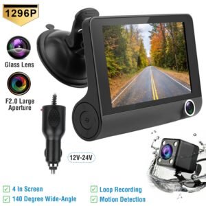 1296P Car DVR Dash Camera 4In 3 Lens Vehicle Driving Recorder Seamless Recording - Image 10