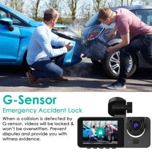 3 Channel Dash Cam Front Inside Rear Vehicle Driving Recorder Car DVR with 32G MMC Card G Sensor Motion Detection Parking Monitor Loop Recording - Image 10