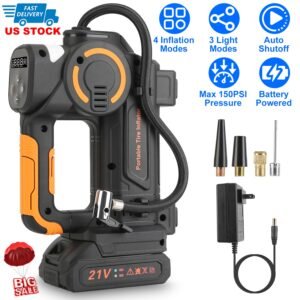 140W 150PSI 21V Battery Powered Tire Inflator Cordless Air Pump  Digital Air Compressor with LED Light for Cars Motorcycles Bicycles Balls - Image 5