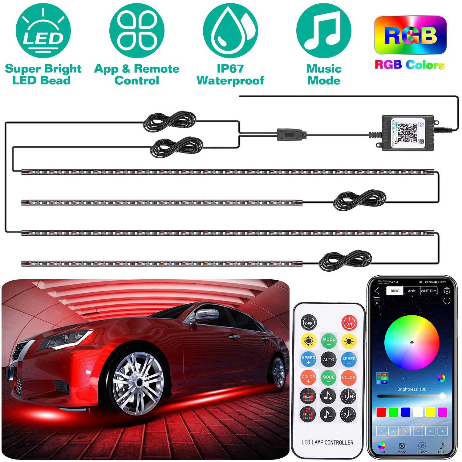 Waterproof RGB Underglow LED Strip Remote App Control Car Underbody Light Music Control Exterior Underbody Lights DC 12V - Image 2