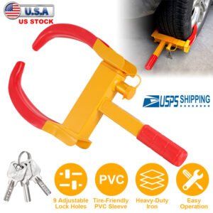 Heavy Duty Wheel Clamp Anti-Theft Adjustable Tire Lock w/3 Keys for Cars Trailer Truck Motorcycles ATV RV Golf Carts - Image 9