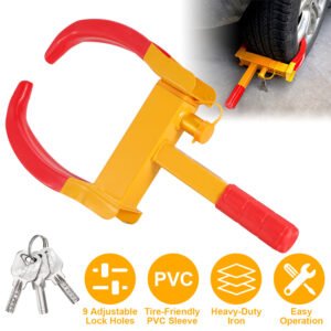 Heavy Duty Wheel Clamp Anti-Theft Adjustable Tire Lock w/3 Keys for Cars Trailer Truck Motorcycles ATV RV Golf Carts - Image 2