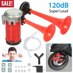 Air Horn Dual Trumpet 12V 115DB Loud Boat Motorcycle Truck Air Horn Compressor Kit - Image 2