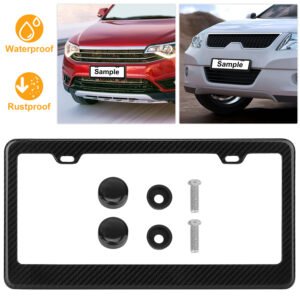 License Plate Frame Rustproof Waterproof Carbon Fiber Black License Plate Frame 2 Holes w/ Bolts Washer Caps for USA/Canada Standard - Image 5