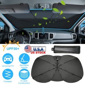 57x33In Foldable Car Sun Umbrella Universal Sun Blocker Shield Shade Silver Titanium Sun Protector with Carry Bag for Car Truck SUV - Image 8