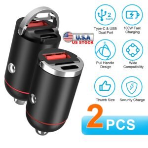 2Pcs 100W USB Type-C Car Charger QC4.0 PD3.0 USB Fast Charging Adapter Dual Port Car Cigarette Lighter Compatible with iPhone14/13/12 IPad Samsung - Image 14