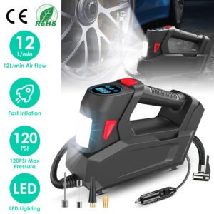 Portable Tire Inflator 120 PSI Maximum 90W Powered Tire Pump with Digital Display LED Light Inflatable Nozzle Needle Fuse Air Compressor for Bikes Mot - Image 2
