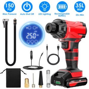150PSI Cordless Car Tire Pump Rechargeable Tire Inflator 12V Portable Electric Air Compressor with LED Light for Car Bike Motorcycle Ball - Image 4