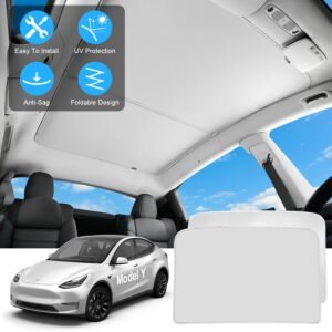 UV Protection Sunshade Roof Fit For Tesla Model Y Sunroof Window Installation Heat Blocking Anti-Sag Sunroof Shade Foldable Portable UV Reflector Fit - Image 4