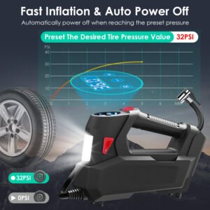 Portable Tire Inflator 120 PSI Maximum 90W Powered Tire Pump with Digital Display LED Light Inflatable Nozzle Needle Fuse Air Compressor for Bikes Mot - Image 7