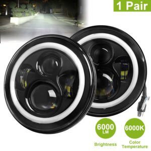 2 X 7" 6000LM Round LED Headlight Halo Angel Eyes for Jeep Wrangler TJ JK CJ w/H4 to H13 Adapter Plug and Play - Image 9