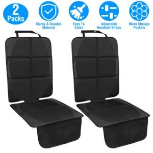 2 Packs Car Seat Protector Cushion Mat Pad with Thick Padding Protector for Child Baby Car Seat Mesh Pockets Non-slip - Image 2