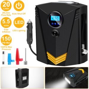 Tire Inflator 12V DC 100W 150PSI Digital Tire Pump w/LCD Display Electric Air Compressor Pump 20L/Min Air Flow - Image 4