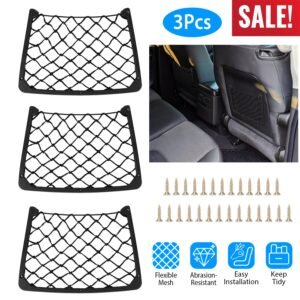 3Pcs Mesh Pockets Seat Side Back Wallet Phone Storage Net Bag Framed Stretch Car Bus Organizer Holder For Auto RV SUV Boat - Image 4