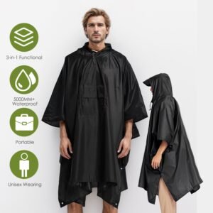 Unisex Hooded Rain Poncho With Pocket For Adult 3-in-1 Waterproof Poncho Raincoat With Hood Sleeve Brim Lightweight Portable Rain Poncho For Hiking Ca - Image 10