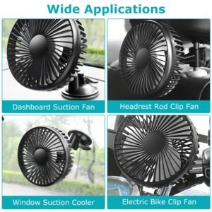 Car Cooling Fan Portable Rotatable USB Vehicle Fan Backseat Clip Fan Dashboard Window Suction Fan for SUV RV Pickup with 3 Speeds - Image 9