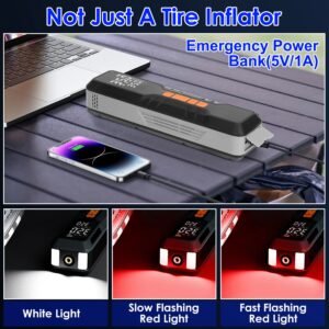 150PSI Portable Tire Inflator Cordless Digital Air Compressor Compact Air Pump with 5 Inflation Modes 3 Light Modes Emergency Power Bank - Image 10