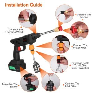 Cordless Pressure Washer Portable Electric Power Washer High Pressure Water Sprayer 363PSI Car Washer Cleaner with 12000mAh 48V Rechargeable Battery a - Image 8