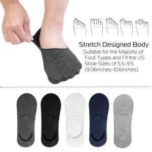 No Show Socks 5 Pairs Breathable Boat Socks Non-slip Low Cut Invisible Socks - Image 2