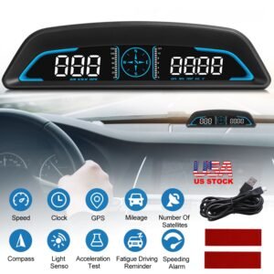 Universal Car HUD GPS Head up Display Speedometer Odometer with Acceleration Time Compass Altitude Driving Distance Over Speed Alarm HD LED Display fo - Image 4