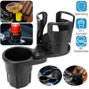 2 In 1 Car Cup Holder Extender Adapter 360? Rotating Dual Cup Mount Organizer Holder For Most 20 oz Up To 5.9" Coffee Drinking Bottles Key Glass Stora - Image 2
